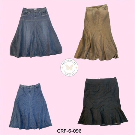 Vintage High Waist Denim Midi Skirt – Classic A-Line Street Style (GRF-6-096)