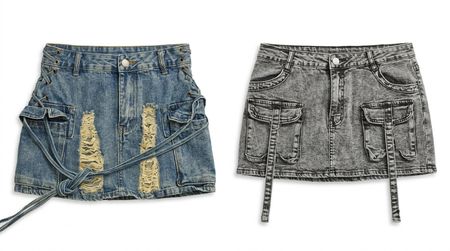 (FV-1673) Y2K Denim Cargo Style mini Skirts