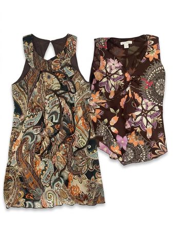 (FV-1658) Vintage Paisley Print Tops Bundle | Y2K Boho Brown Floral Blouses Collection