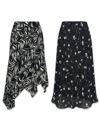 (FV-1657) Vintage Black White Printed Skirts Bundle | Y2K Grunge Indie Midi Skirt Collection