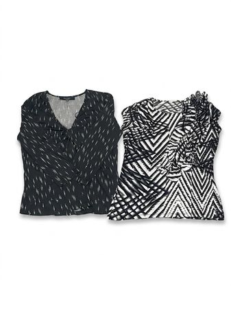 (FV-1655) Y2K Black White Patterned Tops Bundle | Retro Officecore Grunge Blouses Collection