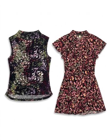 (FV-1654) Y2K Purple Floral Mesh Tops & Printed Blouses Bundle | Vintage Fairycore Coquette Women’s Clothing Lot