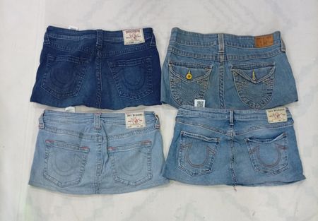 CR9081 UPCYCLED TRUE RELIGION MINI DENIM SKIRTS