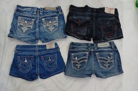CR9084 UPCYCLED TRUE RELIGION & ROCK REVIVAL MINI DENIM SHORTS
