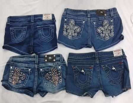 CR9106 UPCYCLED TRUE RELIGION & MISS ME SHORTS
