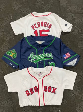 Upcycle Baseball Jersey Elastic-Hem Crop Top (Dv -06)