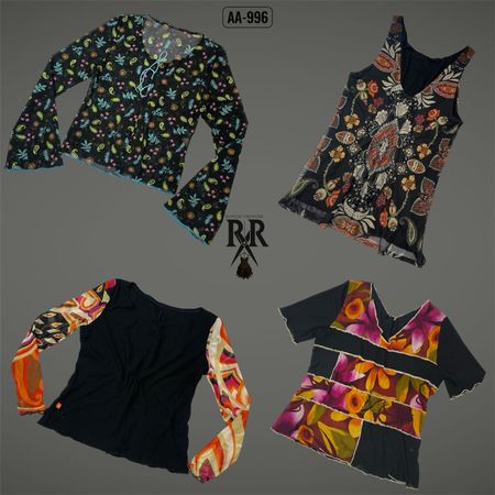 Y2K Black Floral Print Mix Tops (AA-996)