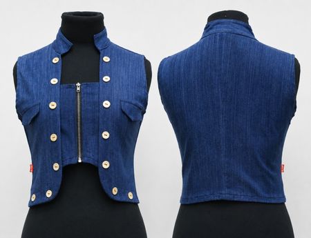 CR1844 UPCYCLED BUTTON DETAIL DENIM VEST