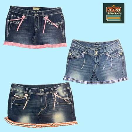SS26 Upcycled Denim Patchwork Lace Mini Skirt