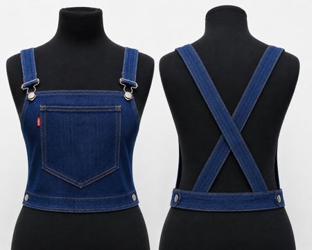 CR1850 UPCYCLED DENIM SUSPENDER CROP TOP