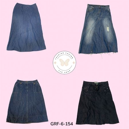 Vintage Wash Denim Long Skirt – Modern Retro Style (GRF-6-154)