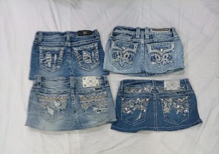 CR9175 UPCYCLED MISS ME & ROCK REVIVAL MINI DENIM SKIRTS