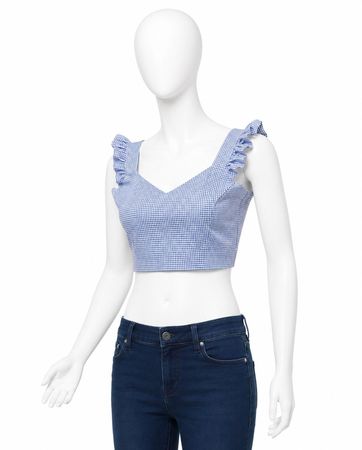 CR1858 Upcycled Gingham Ruffle Top
