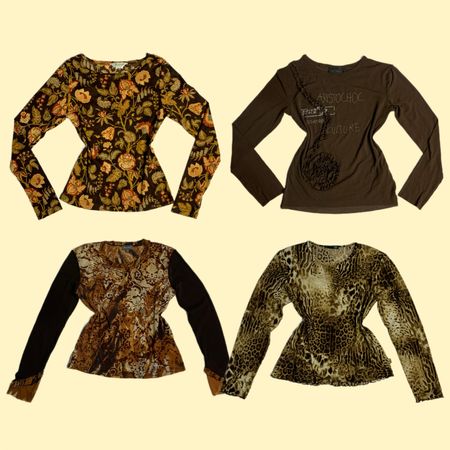 Vintage Floral Print Long-Sleeve Mesh Tops