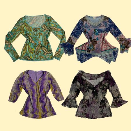 Y2K Sheer & Shimmer Collection: Vibrant Paisley & Floral Pattern Bundle