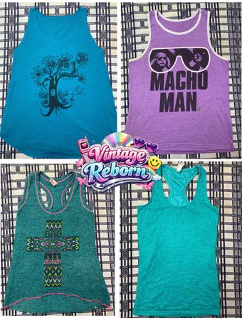 Y2K Graphic & Printed Tank Top Bundle – Aztec, Slogan & Burnout Mix | VR-302