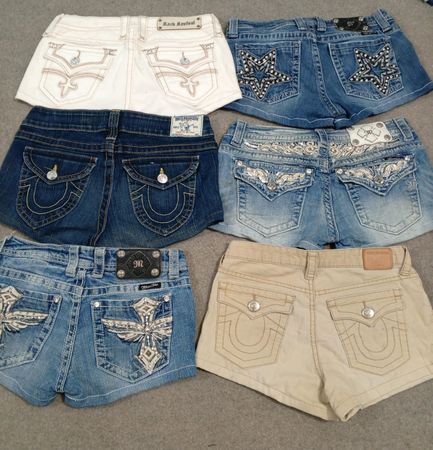 HD1491 Ladies Upcycled Branded Denim Micro Mini Shorts