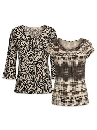 (FV-1746) Brown Abstract Print Tops Bundle | 90s Y2K Stretch Fashion Lot