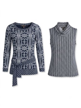 (FV-1743) Black White Printed Tops Bundle | Y2K Stretch Casual Fashion Lot