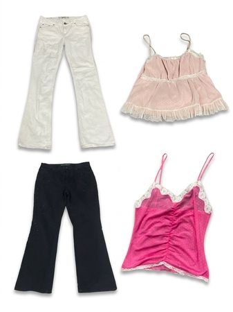 (FV-1741) Y2K Mix Flared jeans & Mesh Top