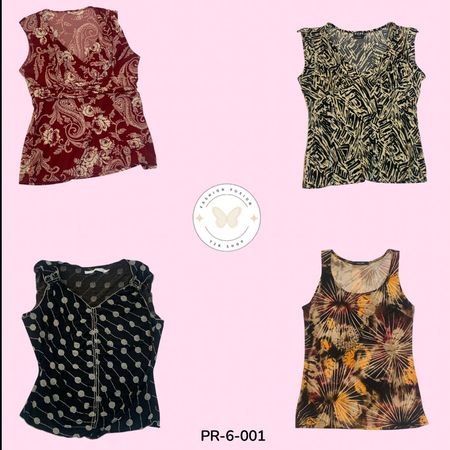 Y2K Printed Poly Short Sleeve Blouse | Trendy Vintage Top (PR-6-001)