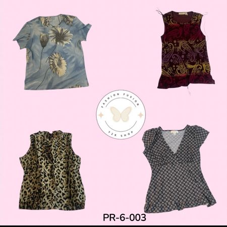 Classic Printed Poly Short Sleeve Top | Retro Y2K Look (PR-6-003)