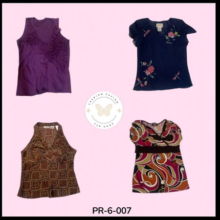 Y2K Floral Printed Poly Blouse | Short Sleeve Fashion Top (PR-6-007)
