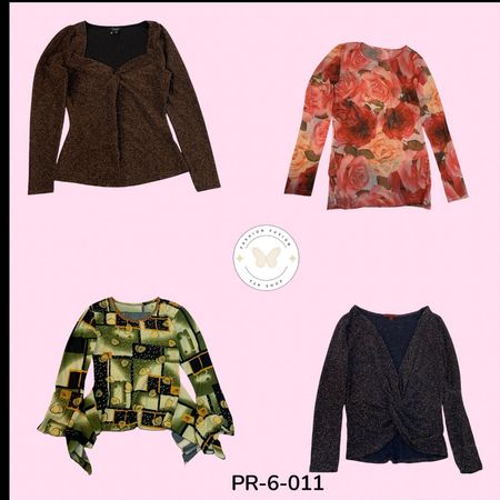 Printed Poly Long Sleeve Blouse – Trendy Y2K Casual Top (PR-6-011)