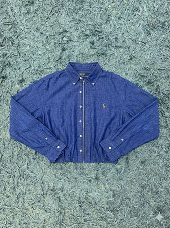 Upcycled Ralph Lauren Cropped Zip-Up Shirt style Jacket (DV -06)