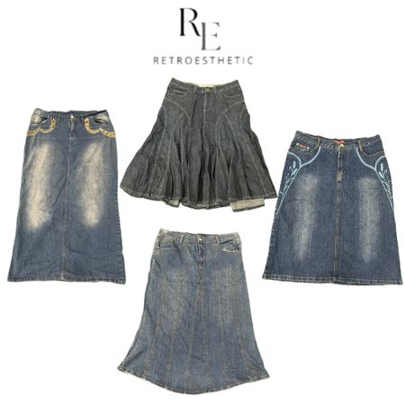 Y2K Paris Hilton Ear Girl Denim Midi Skirts RE-3410
