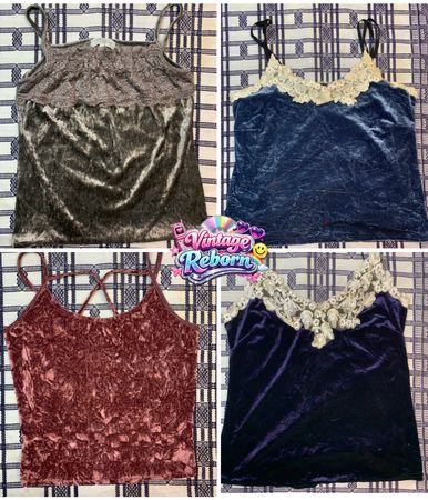 Y2K Vintage Velvet Lace Cami Bundle – Crushed Velvet & Floral Lace Trim Mix | VR-305