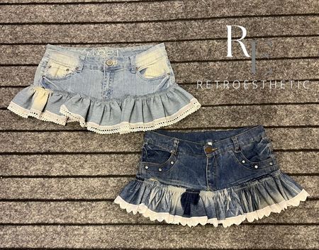 Upcycled Y2K Denim Ruffle Micro Mini Skirt