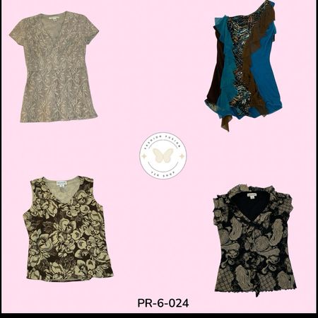Trendy Printed Poly Blouse | Short Sleeve Vintage Aesthetic (PR-6-024)