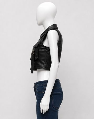 CR1865 UPCYCLED UTILITY CROPPED LEATHER VEST