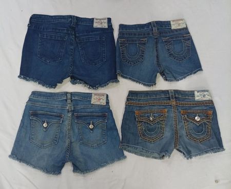 CR9339 Upcycled True Religion Mini Denim Shorts