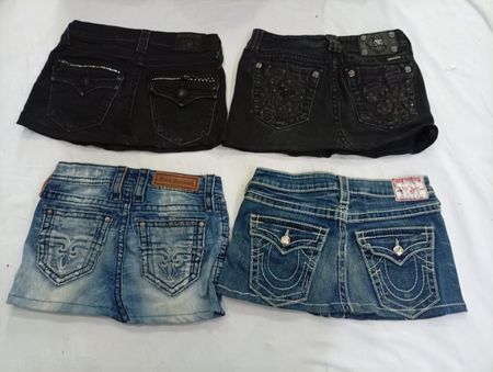 CR9348 Upcycled Mix Branded Mini Denim Skirts