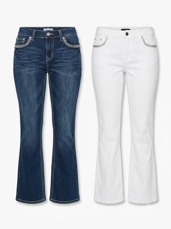 (FV-1793) BoyFriend Y2K BackPocket Embellishment Flared Jeans