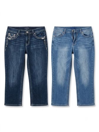 (FV-1792) Y2K Denim Capri Jeans mit verzierten Details