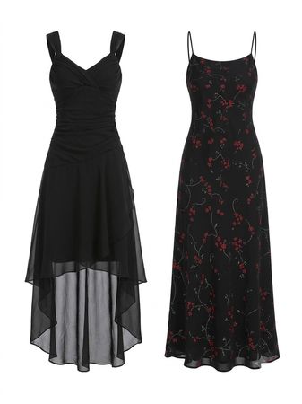 (FV-1783) Y2K Gothic Black Aesthetic Dress