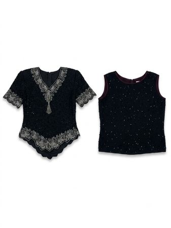 (FV-1775) Y2K Black Aesthetic Beaded Tops