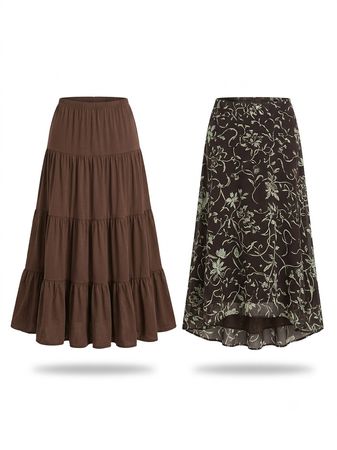 (FV-1780) Y2K Boho Earth Tone Skirts