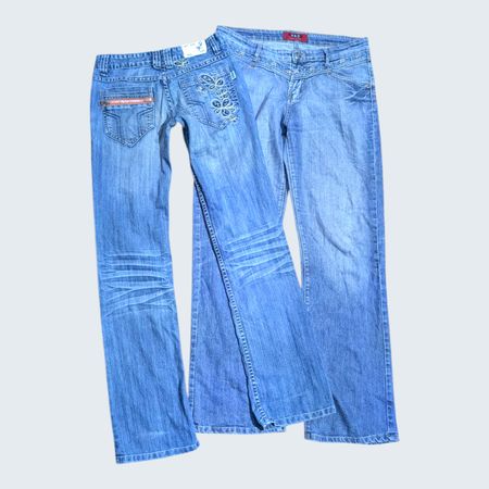 Y2K Embellished Flare Jeans Embroidered Low Rise Denim