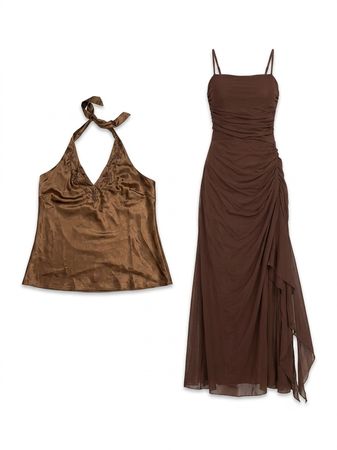 (FV-1806) Vintage style Boho  Brown Satin Maxi Skirt Bundle Y2K Evening Party Women’s Fashion Lot
