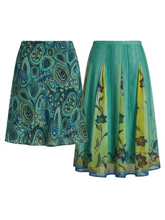 (FV-1804) Blue Paisley Floral Midi Skirt Bundle Vintage Y2K Boho Women’s Clothing Lot