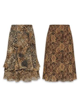 (FV-1803) Animal Print Midi Skirt Bundle Vintage Y2K Boho Safari Women’s Fashion Lot
