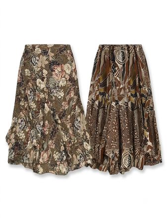 (FV-1800) Vintage Style  Brown Satin Maxi Skirt Bundle Y2K Evening Party Women’s Fashion Lot