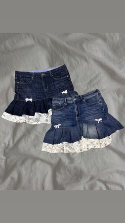 Upcycled Denim Net Mini Skirt