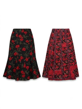 (FV-1794) Burgundy Floral Midi Skirt Bundle Vintage Y2K Boho Women’s Clothing Lot