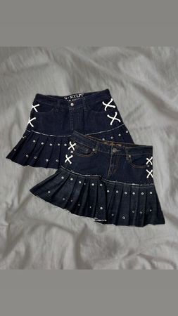 Upcycled Denim Pleated Skirt