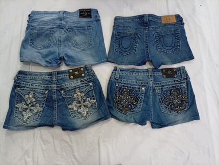 CR9440 Upcycled Mix Branded Mini Denim Shorts